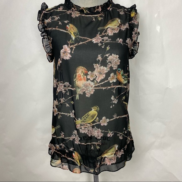 Ted Baker London Tops - Ted Baker Bird Branch sleeveless ruffle blouse